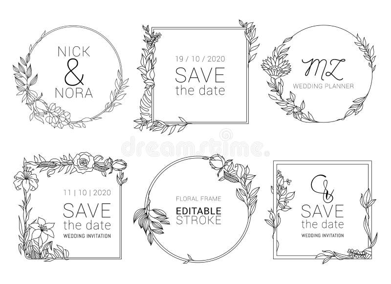 Wedding invitation floral wreath minimal design. Vector template with flourishes ornament elements. Wedding invitation floral wreath minimal design. Vector template with flourishes ornament elements