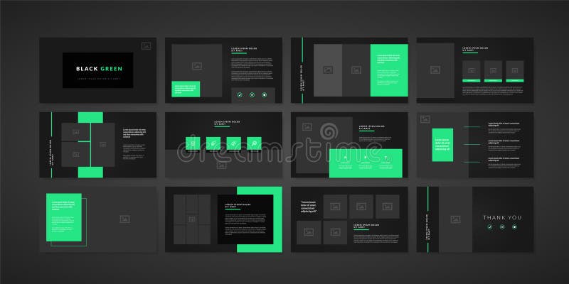 дизайн шаблона powerpoint с темным или черным цветом и ярко-зеленым цветом иллюстрация штока