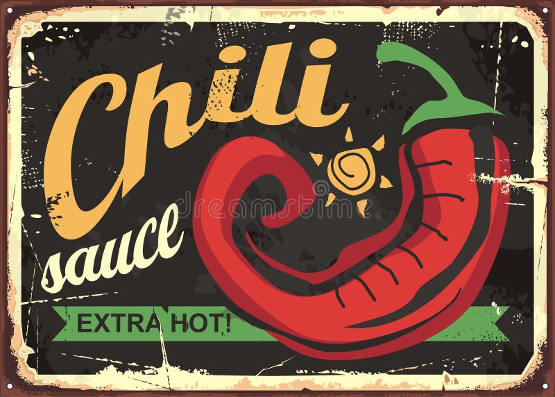 Дизайн шаблона знака олова соуса Chili ретро иллюстрация вектора