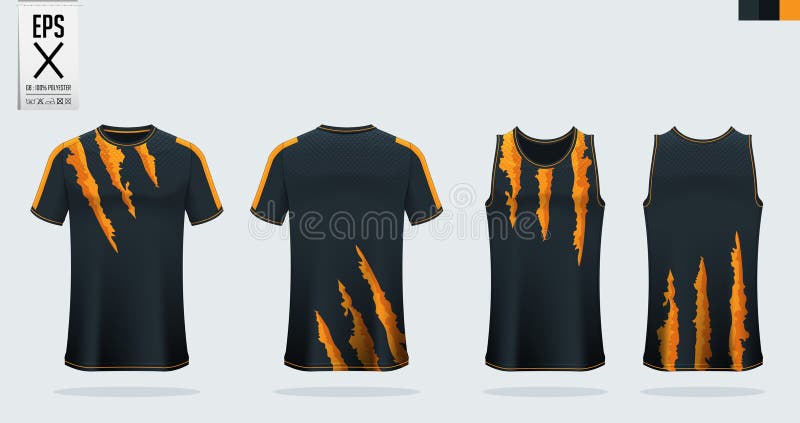 Дизайн шаблона модель-макета спорта футболки blackorange для набора футбола футболки. Верхняя часть бака для баскетбола запущенног иллюстрация вектора
