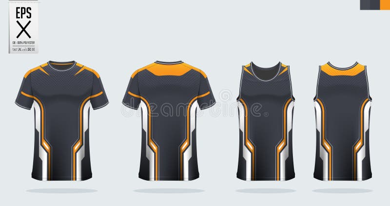 Дизайн шаблона модель-макета спорта футболки blackorange для набора футбола футболки. Верхняя часть бака для баскетбола запущенног бесплатная иллюстрация