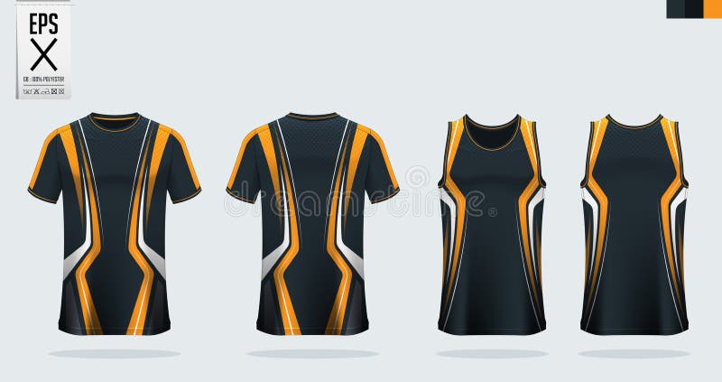 Дизайн шаблона модель-макета спорта футболки blackorange для набора футбола футболки. Верхняя часть бака для баскетбола запущенног иллюстрация вектора