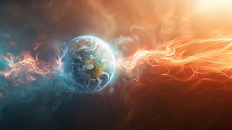 Динамическое космическое воспроизведение Земли среди контрастных небесных энергий иллюстрация вектора