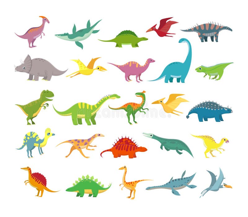 Динозавры шаржа Животные dino младенца доисторические Милое собрание вектора динозавра иллюстрация штока