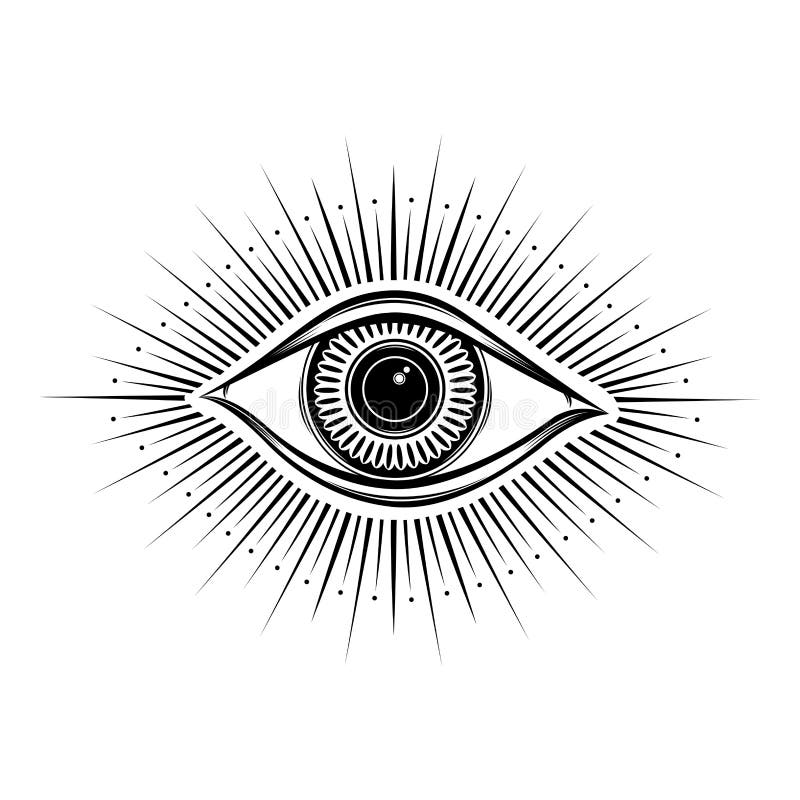 All seeing eye symbol. Vision of Providence. Alchemy, religion, spirituality, occultism, tattoo art. Isolated illustration.