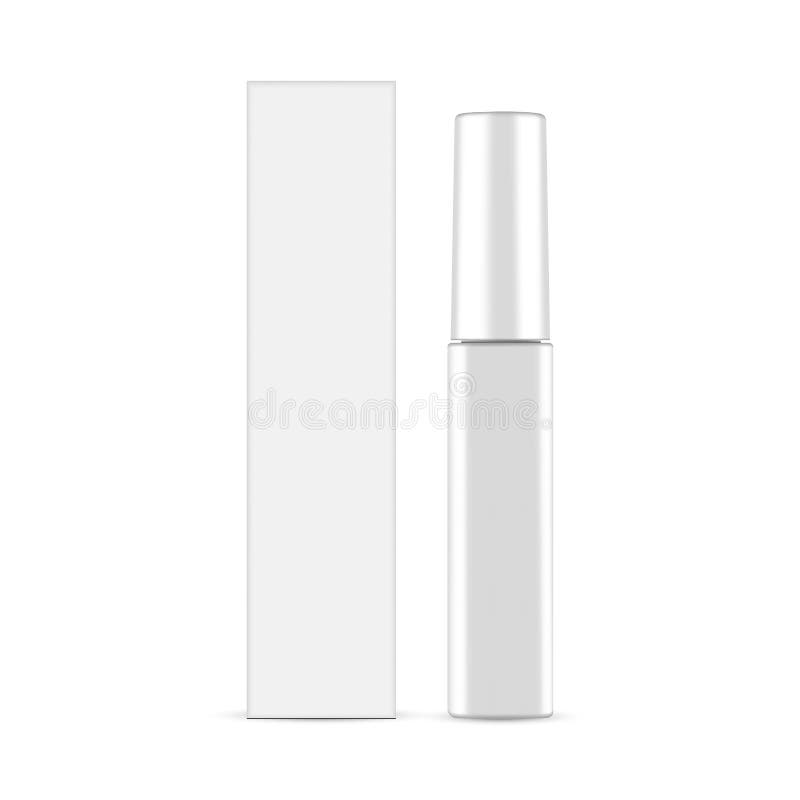 Glossy mascara tube with packaging box mockup isolated on white background royalty free illustration