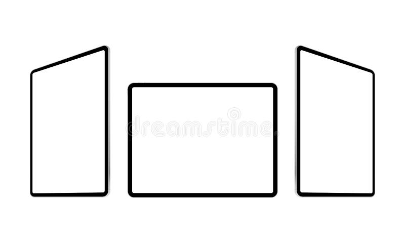 Black tablet computer mockup, front, side perspective view royalty free illustration