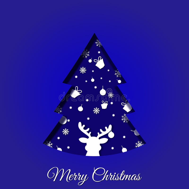 Vector blue paper Christmas tree on a blue background. stock illustration