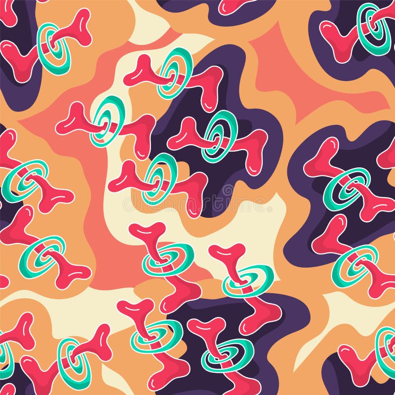 Abstract psychedelic seamless pattern with unique wave elements vector illustration