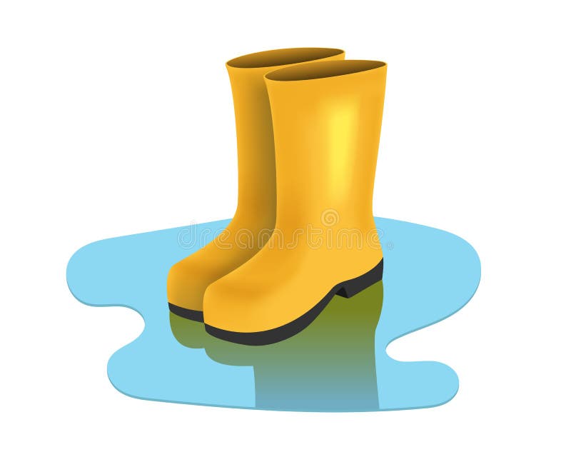 Yellow Gumboots. Rubber Boots in a Puddle. Vector Illustration Stock