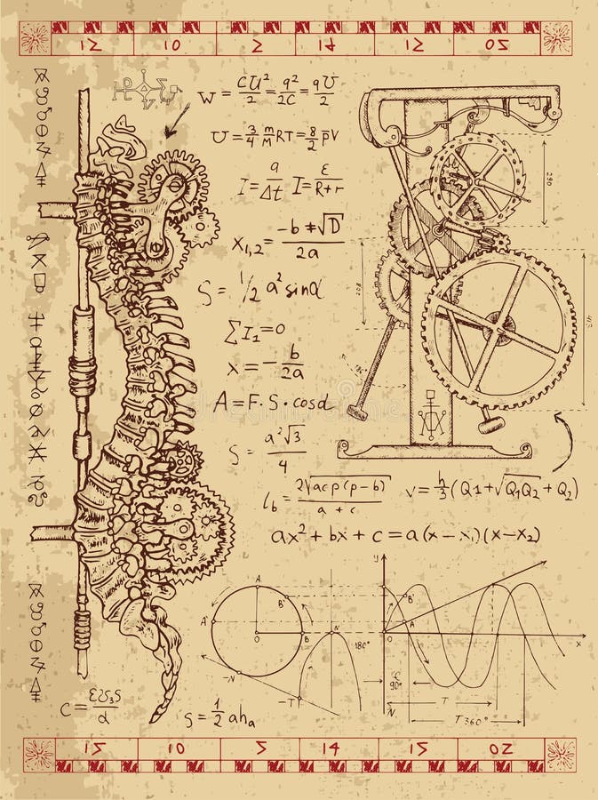 Дневник Frankentsein с механизмом steampunk в человеческом костяке анатомии иллюстрация штока Дневник Frankentsein с механизмом steampunk в человеческом костяке анатомии иллюстрация штока