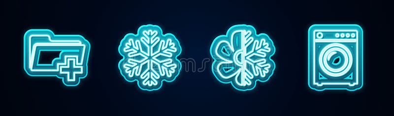 Добавить новую папку Кондиционер и Омыватель. Неоновый значок. иллюстрация штока