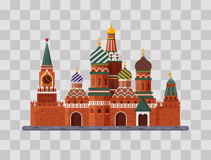 Welcome to Russia. St. Basil s Cathedral on Red square. Kremlin palace on transparent background - vector stock flat illustration. Landscape design. Welcome to Russia. St. Basil s Cathedral on Red square. Kremlin palace on transparent background - vector stock flat illustration. Landscape design.