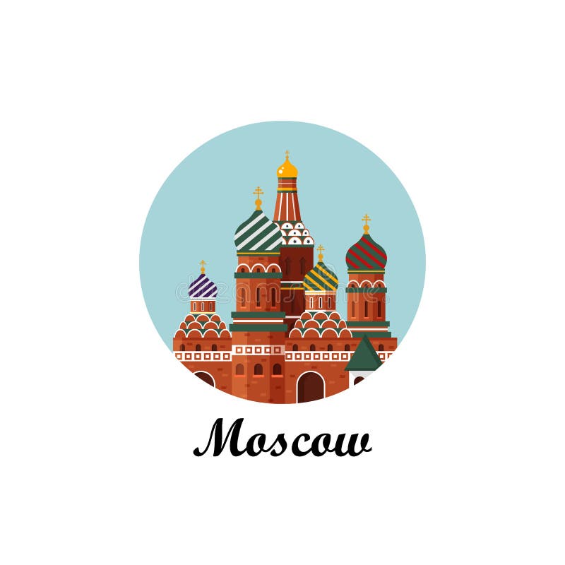 Welcome to Russia. St. Basil s Cathedral on Red square. Kremlin palace in circle - vector stock flat illustration. Moscow city, landscape design. Welcome to Russia. St. Basil s Cathedral on Red square. Kremlin palace in circle - vector stock flat illustration. Moscow city, landscape design