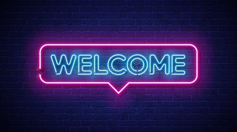 Добро пожаловать светящийся Neon Light Lettering Design на фоне стенки Vintage Brick. Вывеска Vector Modern бесплатная иллюстрация