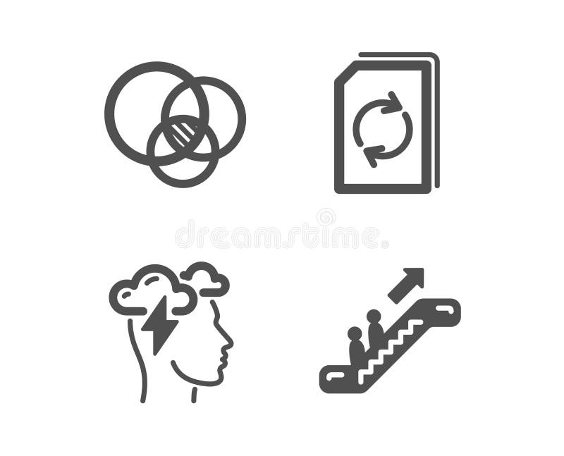 Документ обновления, диаграмма Euler и стресс Mindfulness значки Знак эскалатора вектор иллюстрация вектора Документ обновления, диаграмма Euler и стресс Mindfulness значки Знак эскалатора вектор иллюстрация вектора