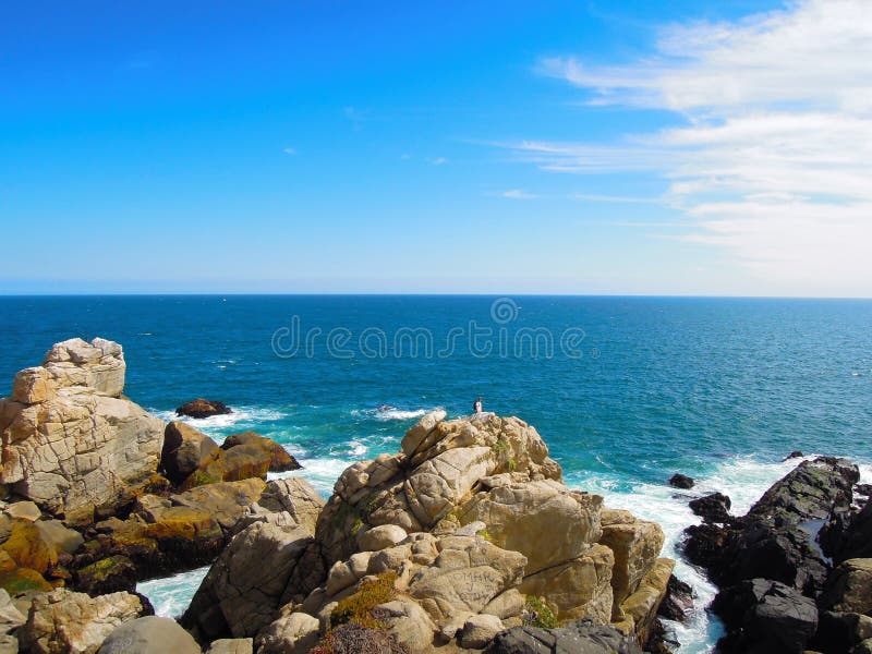 Beach in front of the house of Pablo Neruda, view onto the ocean. Beach in front of the house of Pablo Neruda, view onto the ocean