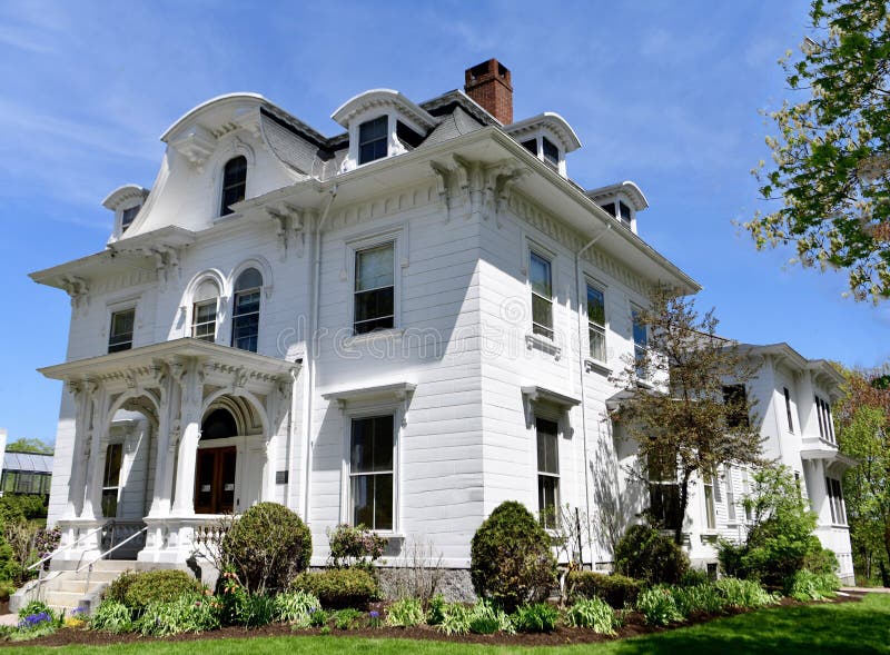 This is a Spring picture of the historic Blake House located in Bangor, Maine in Penobscot County. This 2 1/2 story framed house was designed by the architects of Ryder & Fuller, it is believed to have been the first example of Second Empire architecture built in Maine, it was built in 1858. This house was added to the National Register of Historic zplaces on October 31, 1972. This picture was taken on May 17, 2018. This is a Spring picture of the historic Blake House located in Bangor, Maine in Penobscot County. This 2 1/2 story framed house was designed by the architects of Ryder & Fuller, it is believed to have been the first example of Second Empire architecture built in Maine, it was built in 1858. This house was added to the National Register of Historic zplaces on October 31, 1972. This picture was taken on May 17, 2018.