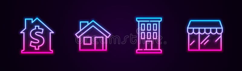Дом с символом доллара. Неоновый значок. Вектор бесплатная иллюстрация