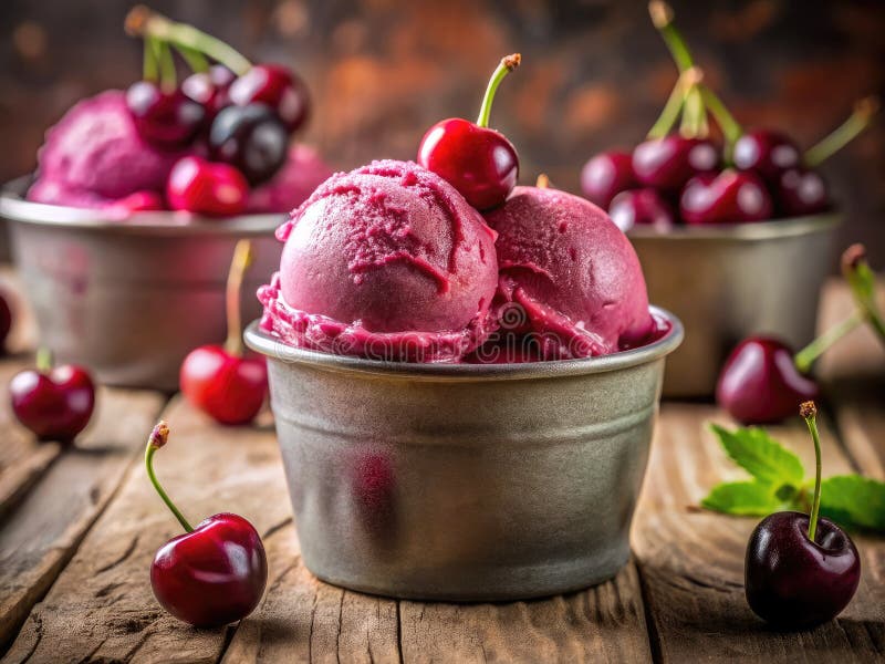 домашнее черное вишневое мороженое сливочное мечтательное и вкусное летнее угощение иллюстрация штока