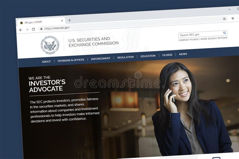 Домашняя страница вебсайта Комиссии по ценным бумагам и биржам или SEC США стоковое фото rf Домашняя страница вебсайта Комиссии по ценным бумагам и биржам или SEC США стоковое фото rf