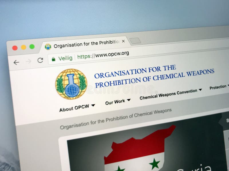 Домашняя страница должностного лица организации для запрета химических оружий - OPCW стоковые изображения rf Домашняя страница должностного лица организации для запрета химических оружий - OPCW стоковые изображения rf