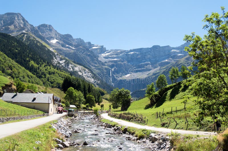 A road to Cirque de Gavarnie, Hautes-Pyrenees, France. A road to Cirque de Gavarnie, Hautes-Pyrenees, France