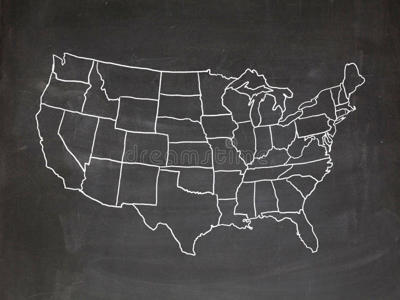 Map of the US drawn on a chalkboard. Map of the US drawn on a chalkboard