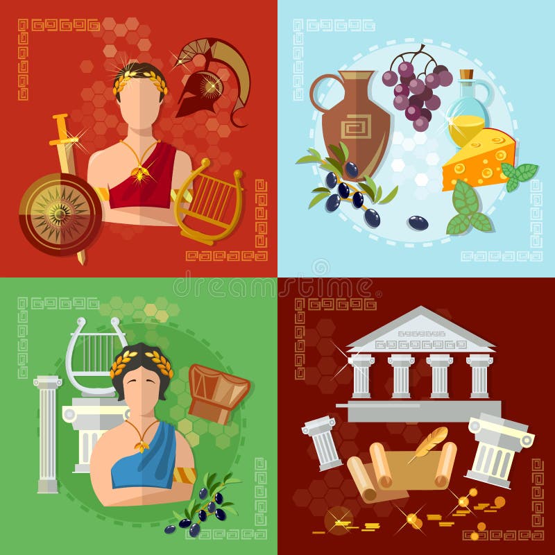 Ancient Greece and Rome tradition and culture vector set collection. Ancient Greece and Rome tradition and culture vector set collection