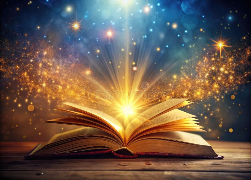 Дрон 8K снял волшебную фантазийную книгу с искрившейся пылью и чарующими подробностями иллюстрация штока
