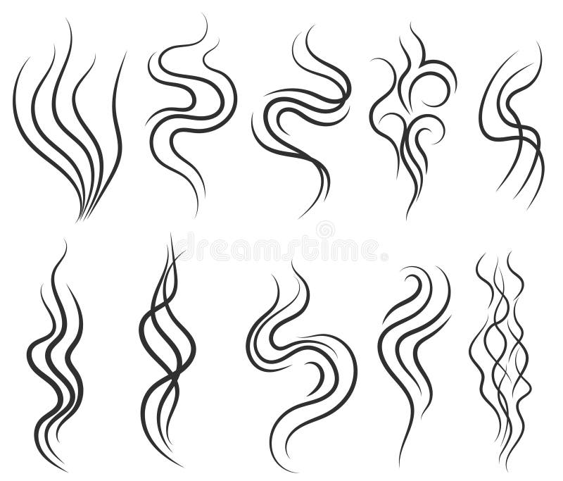Smoke and steam smell lines, gas icon, aroma flow sign. Vapor set. Smoking Vector. Smoke and steam smell lines, gas icon, aroma flow sign. Vapor set. Smoking Vector