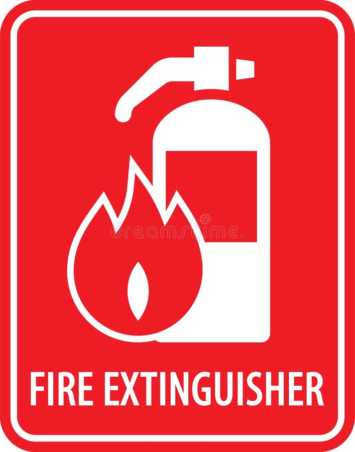 Extinguisher sign, Fire extinguisher label, Fire action symbol vector illustration