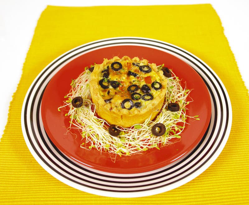 European meditaranean pie with olives and alfalfa sprouts. European meditaranean pie with olives and alfalfa sprouts