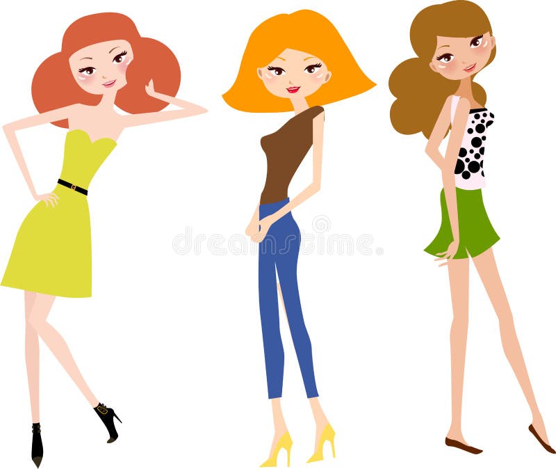 Illustration of three fashion girls. Illustration of three fashion girls