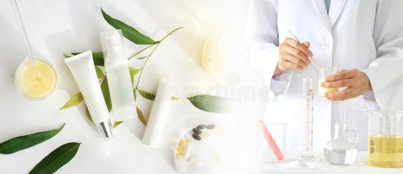 Естественная концепция продукта красоты, доктор и эксперименты по медицины стоковые фото