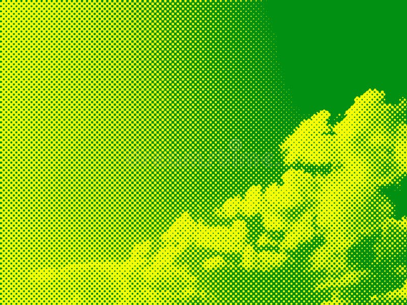 Желтая предпосылка крышки комика полутонового изображения зеленого цвета поставила точки элемента дизайна градиента дизайн тексту стоковое фото