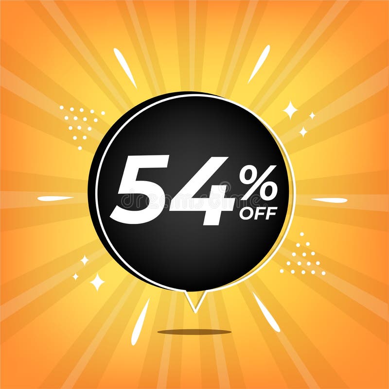 54. желтый баннер с 54% скидкой на черный шарик для мега-больших продаж. иллюстрация вектора