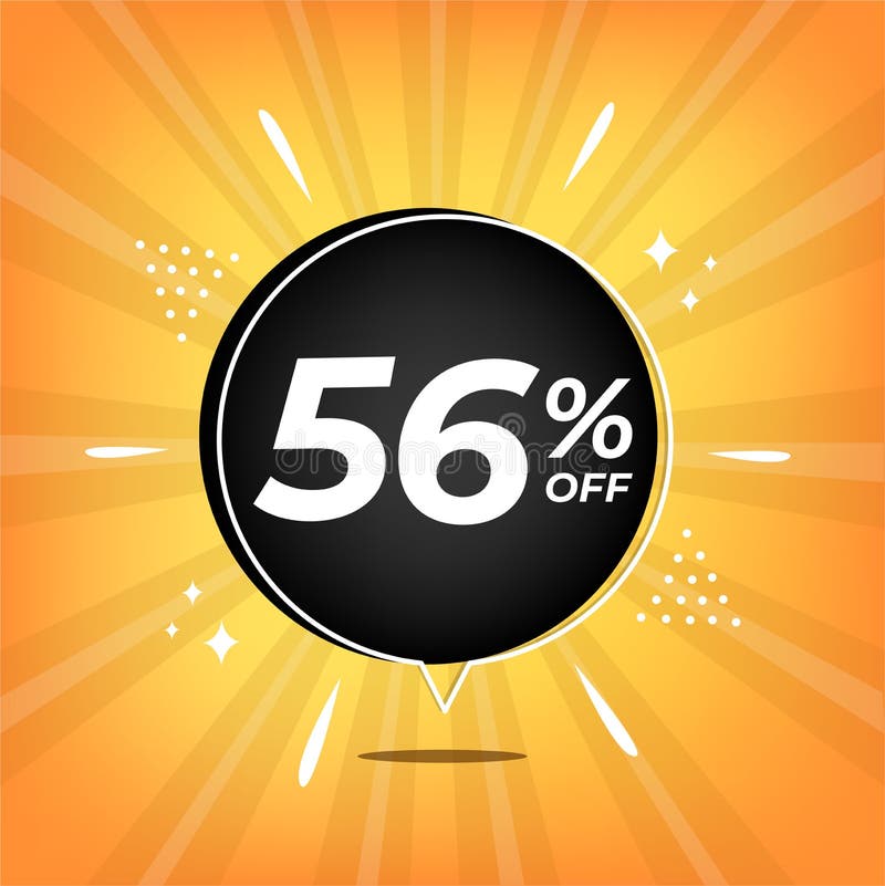 56. желтый баннер с 56% скидкой на черный шарик для мега-больших продаж. иллюстрация вектора
