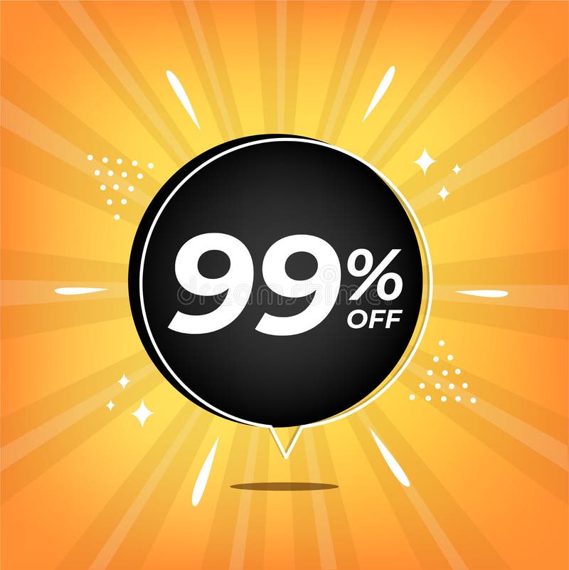 99. желтый баннер с 90% скидкой на черный шарик для мега-больших продаж. бесплатная иллюстрация