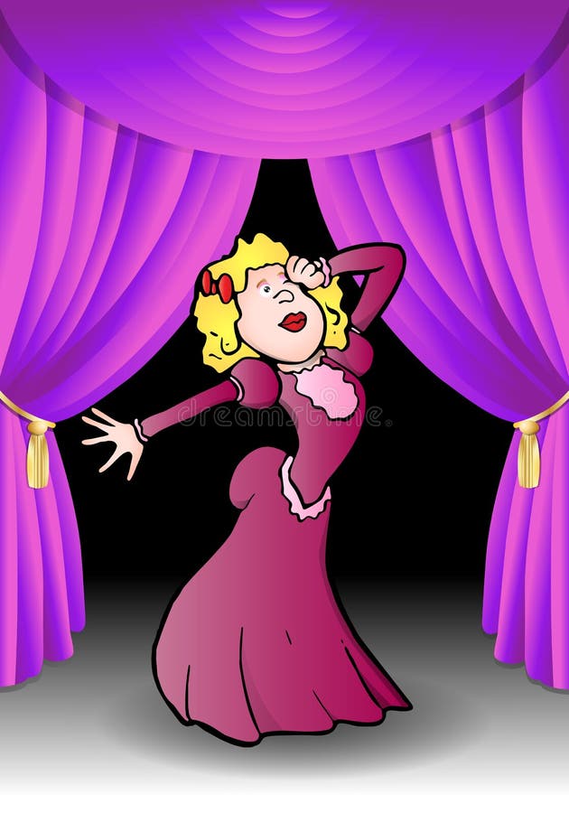 Opera diva in performance mode on stage background illustration. Opera diva in performance mode on stage background illustration