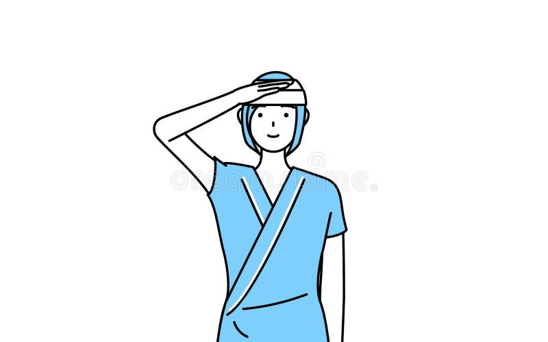 женщина в больничном халате и бинтаже на голове, которая делает салют иллюстрация штока