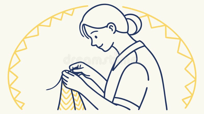 Женщина вязание мирно хобби и ручной работы линии релаксации вектор дизайн иллюстрация штока