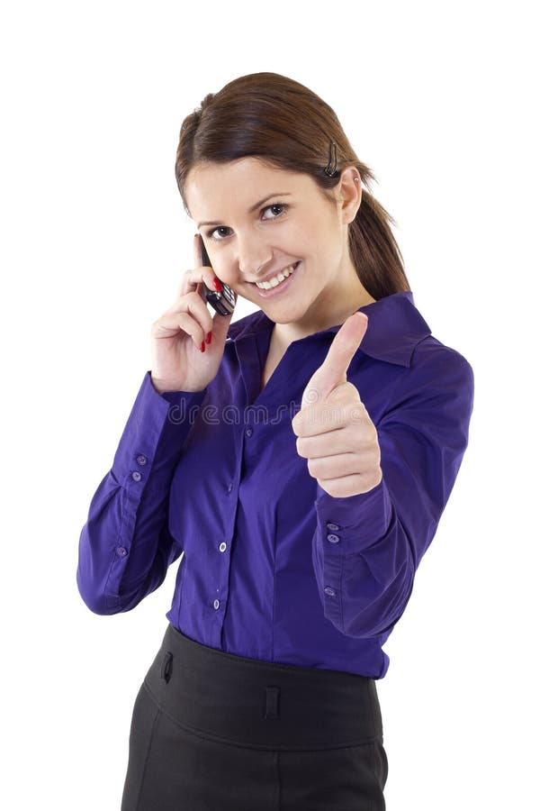 Beautiful business woman indicating ok sign. Isolated over white background. Beautiful business woman indicating ok sign. Isolated over white background