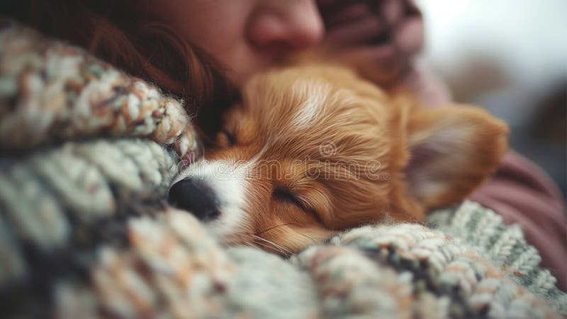 женщина, которая держит и обнимает милую дружелюбную и счастливую щенячью собаку смешанной породы, мятую монгрель бесплатная иллюстрация