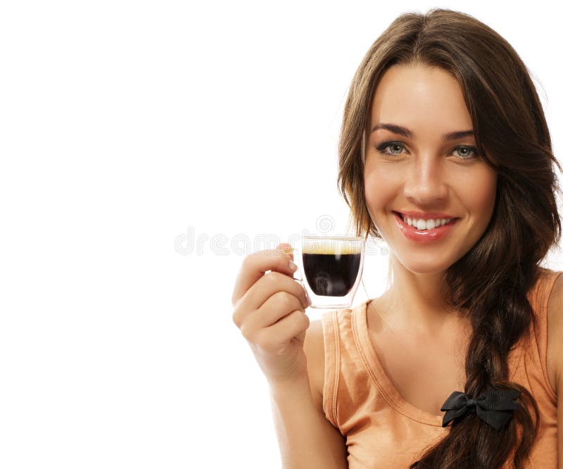 женщина красивейшего espresso чашки coffe счастливая стоковое изображение