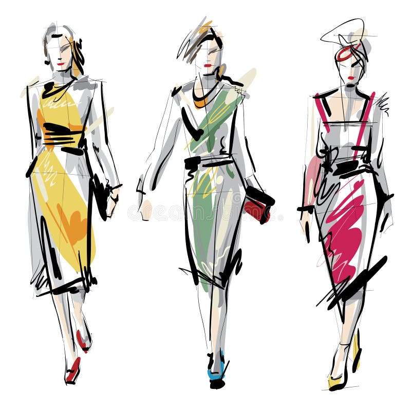 Hand drawn woman fashion models, vector scketch. Hand drawn woman fashion models, vector scketch