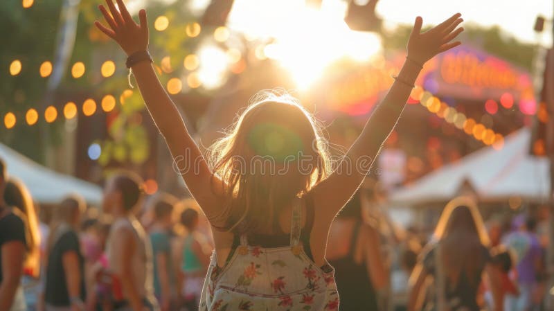 A woman with her hands lifted up in the air in a gesture of celebration or victory. AI generated. A woman with her hands lifted up in the air in a gesture of celebration or victory. AI generated