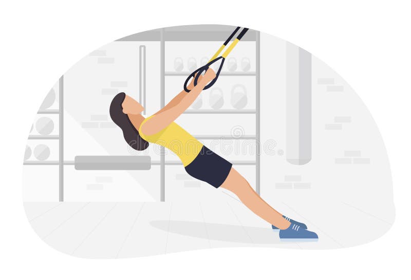 Женщина пригонки разрабатывая на trx делая тренировки bodyweight Разминка тренировки прочности фитнеса бесплатная иллюстрация Женщина пригонки разрабатывая на trx делая тренировки bodyweight Разминка тренировки прочности фитнеса бесплатная иллюстрация