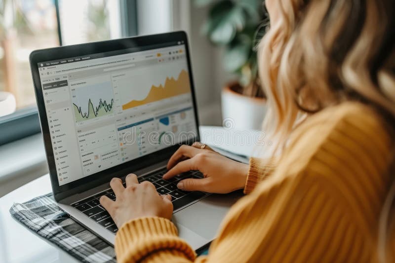 женщина сидит за столом и работает на ноутбуке стоковые изображения rf