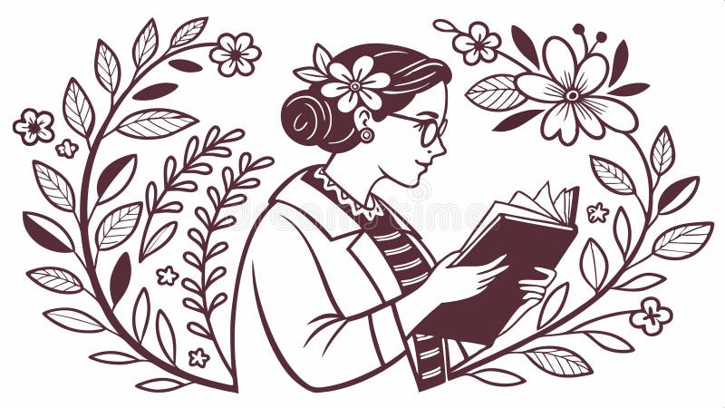 Женщина читает книгу под деревом мирной природы и чтения иллюстрация штока
